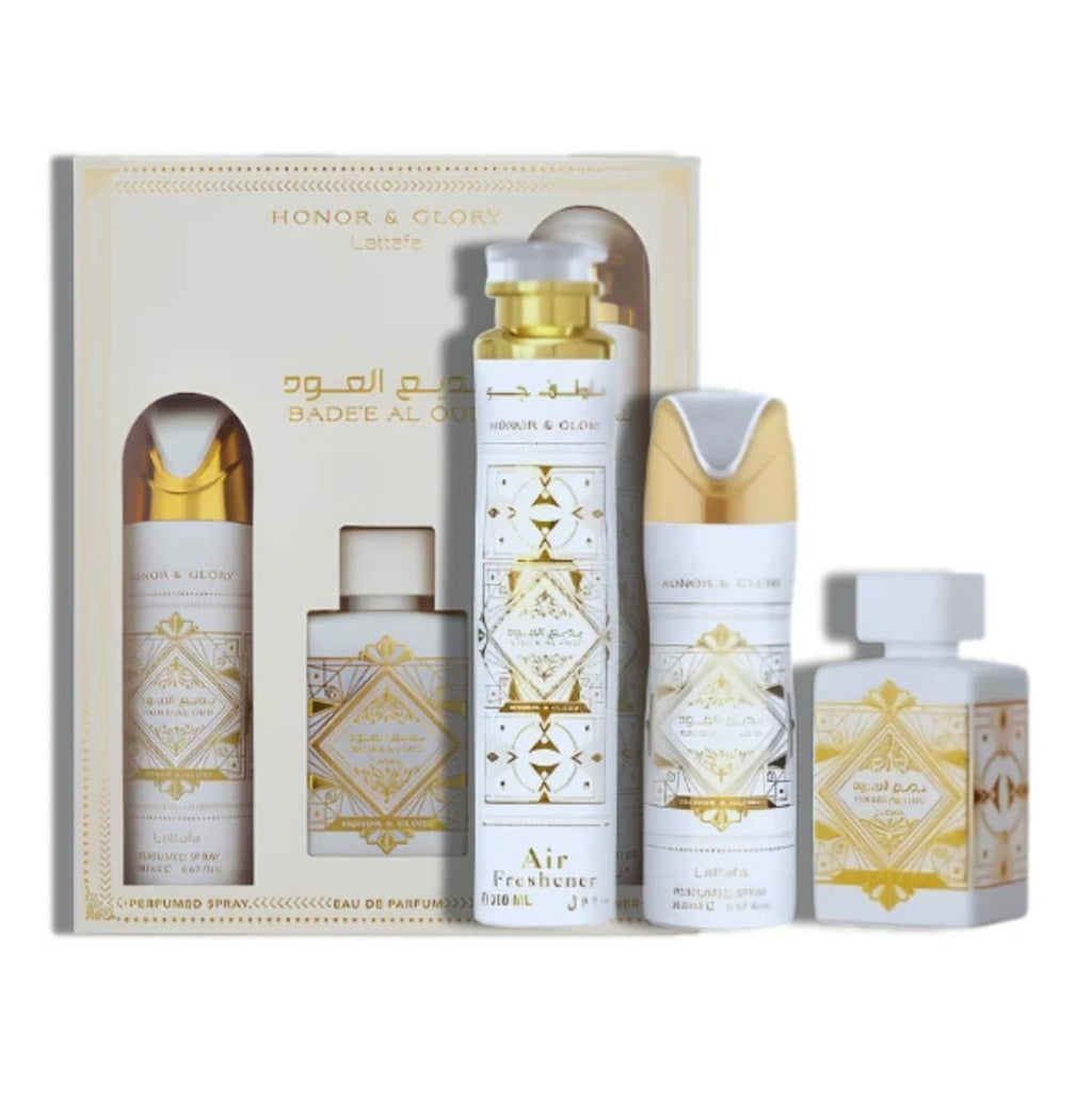 Lattafa Set de Regalo 3 Piezas Badee Al Oud Honor & Glory para Hombres y Mujeres Fragancia Elegante y Versátil