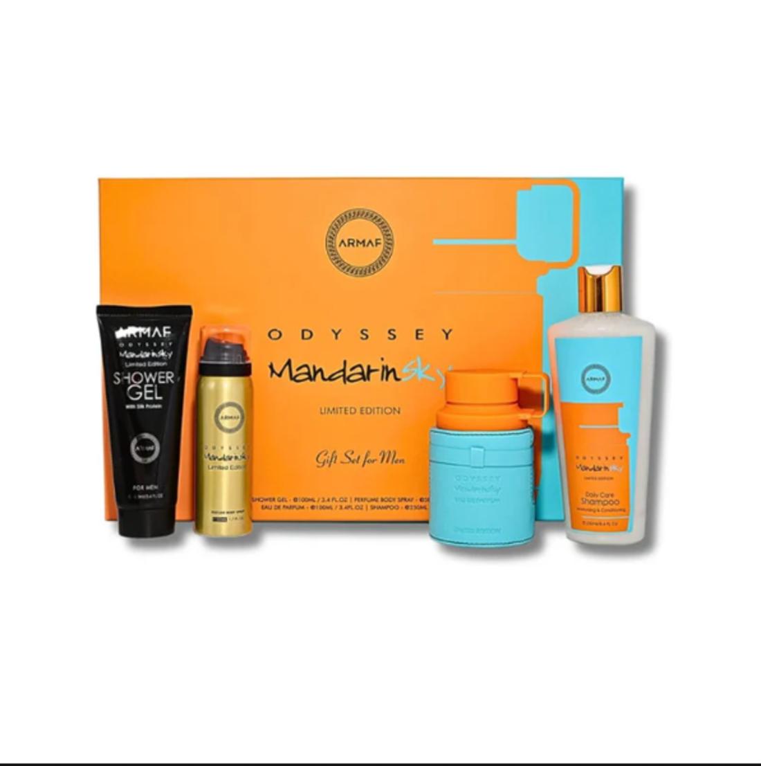 Armaf Set de Regalo Perfume Odyssey Mandarin Sky EDP para Hombres con Gel de Ducha y Spray Perfumado