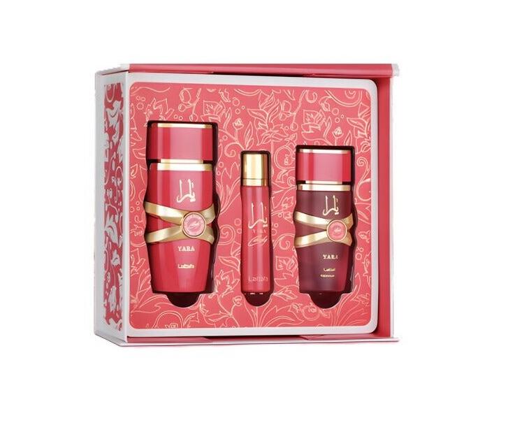 Lattafa Set de Regalo 3 Piezas Yara Candy Perfume para Mujer Fragancia Elegante y Atractiva