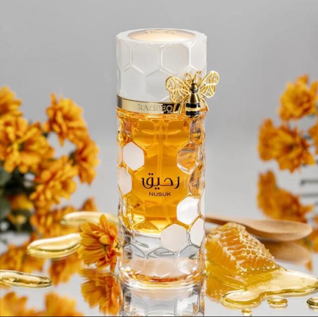 Nusuk Perfume Raheeq ExDP para Hombres y Mujeres 100 ml Fragancia Unisex con Diseño de Abejas y Celdas de Abeja