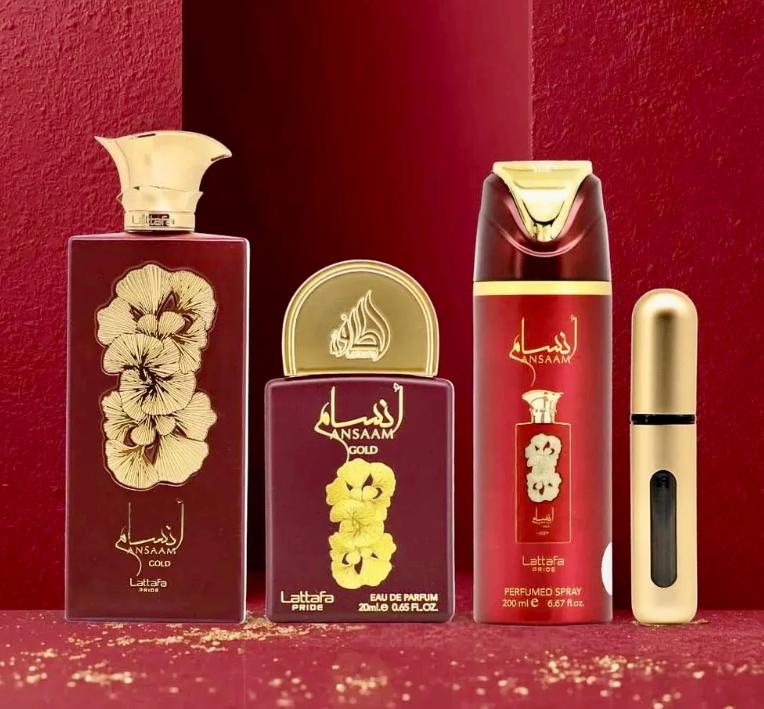 Lattafa Set de Regalo Perfume Ansaam Gold para Mujeres con Elegante Diseño y Aroma Exclusivo