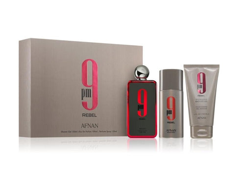 Afnan Set de Regalo Perfume 9 PM Rebel para Hombres con Gel de Ducha y Desodorante 150ml