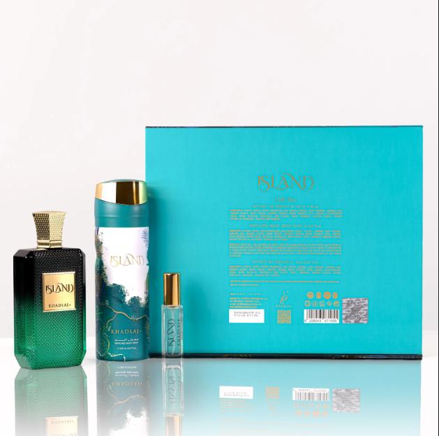 Khadlaj Set de Regalo ExDP Island para Hombres y Mujeres con Extracto de Perfume y Body Spray de Calidad Superior