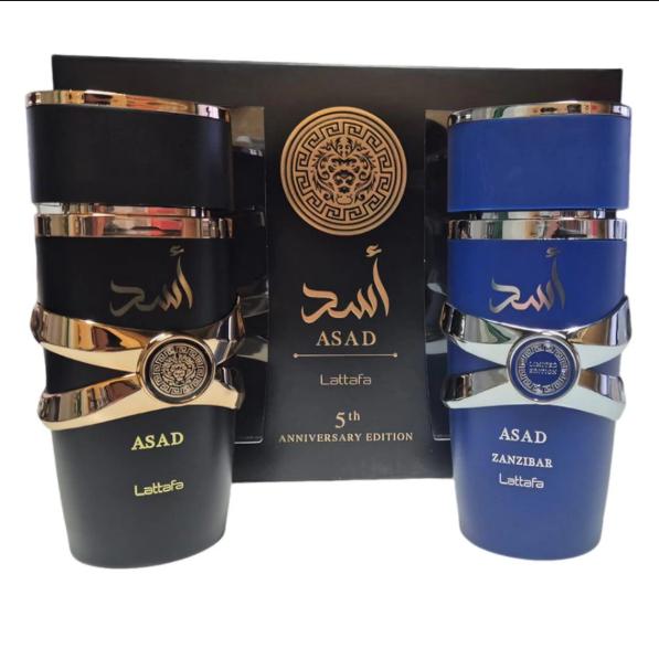 Lattafa Pack Perfume 5 Aniversario Asad y Asad Zanzíbar EDP 100 ml para Hombres Edición Especial