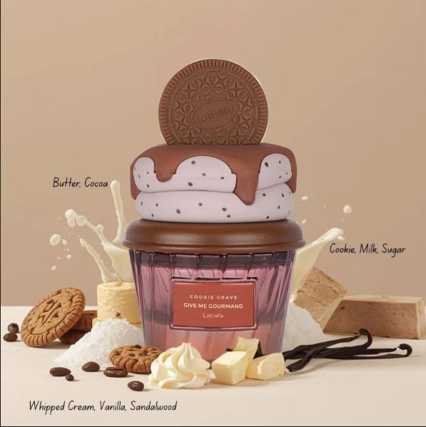 Lattafa Perfume Cookie Crave EDP para Hombres y Mujeres 75 ml Fragancia Unisex con Diseño de Galleta y Helado