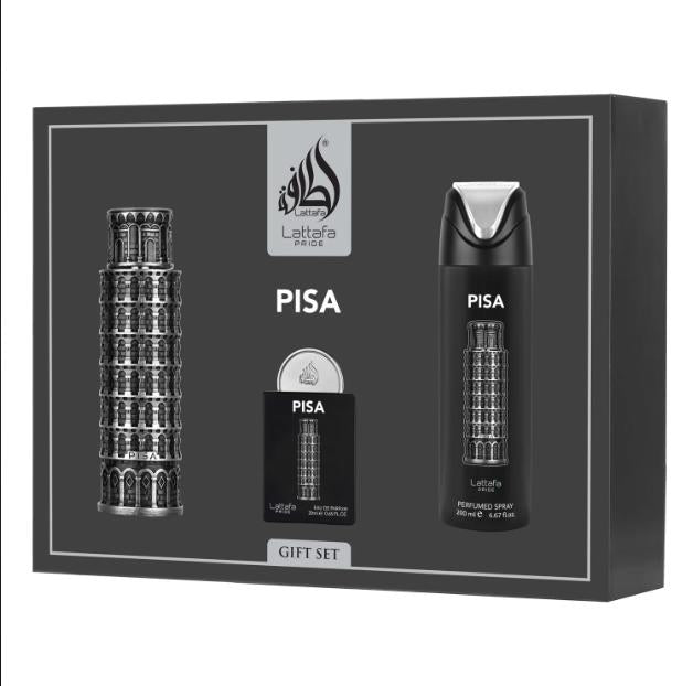 Lattafa Set de Regalo Perfume Pisa para Hombres y Mujeres Incluye Spray y Perfume de Calidad