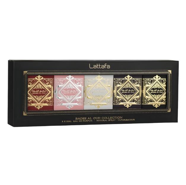 Lattafa Set Perfume Badee Al Oud Collection 5x5 ml para Hombres y Mujeres Fragancia Unisex de Alta Calidad