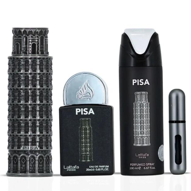 Lattafa Set de Regalo Perfume Pisa para Hombres y Mujeres Incluye Spray y Perfume de Calidad