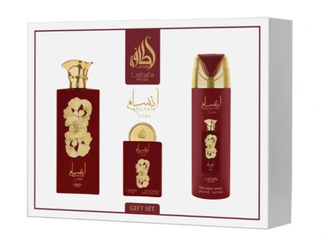 Lattafa Set de Regalo Perfume Ansaam Gold para Mujeres con Elegante Diseño y Aroma Exclusivo