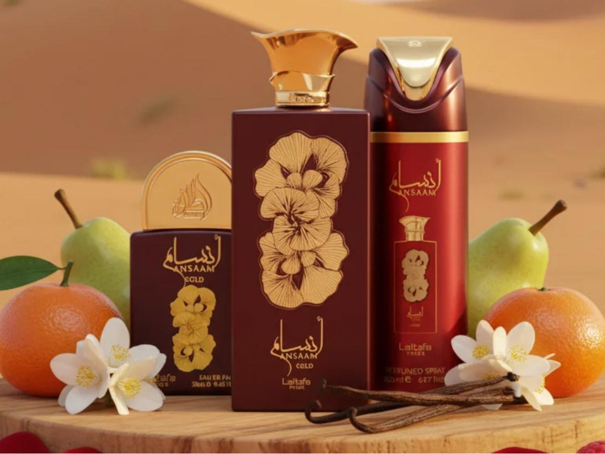 Lattafa Set de Regalo Perfume Ansaam Gold para Mujeres con Elegante Diseño y Aroma Exclusivo