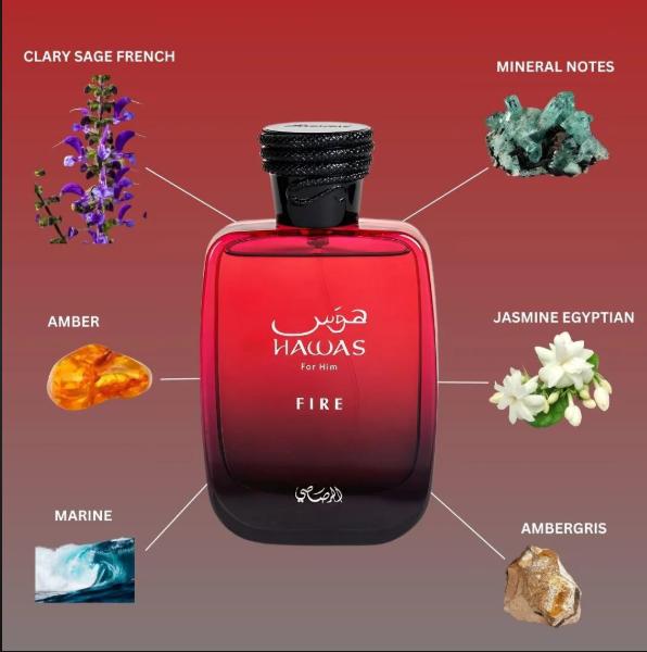 Rasasi Perfume Hawas for Him Fire EDP para hombres de 100 ml Fragancia Masculina de Alta Calidad