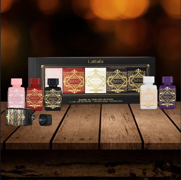 Lattafa Set Perfume Badee Al Oud Collection 5x5 ml para Hombres y Mujeres Fragancia Unisex de Alta Calidad