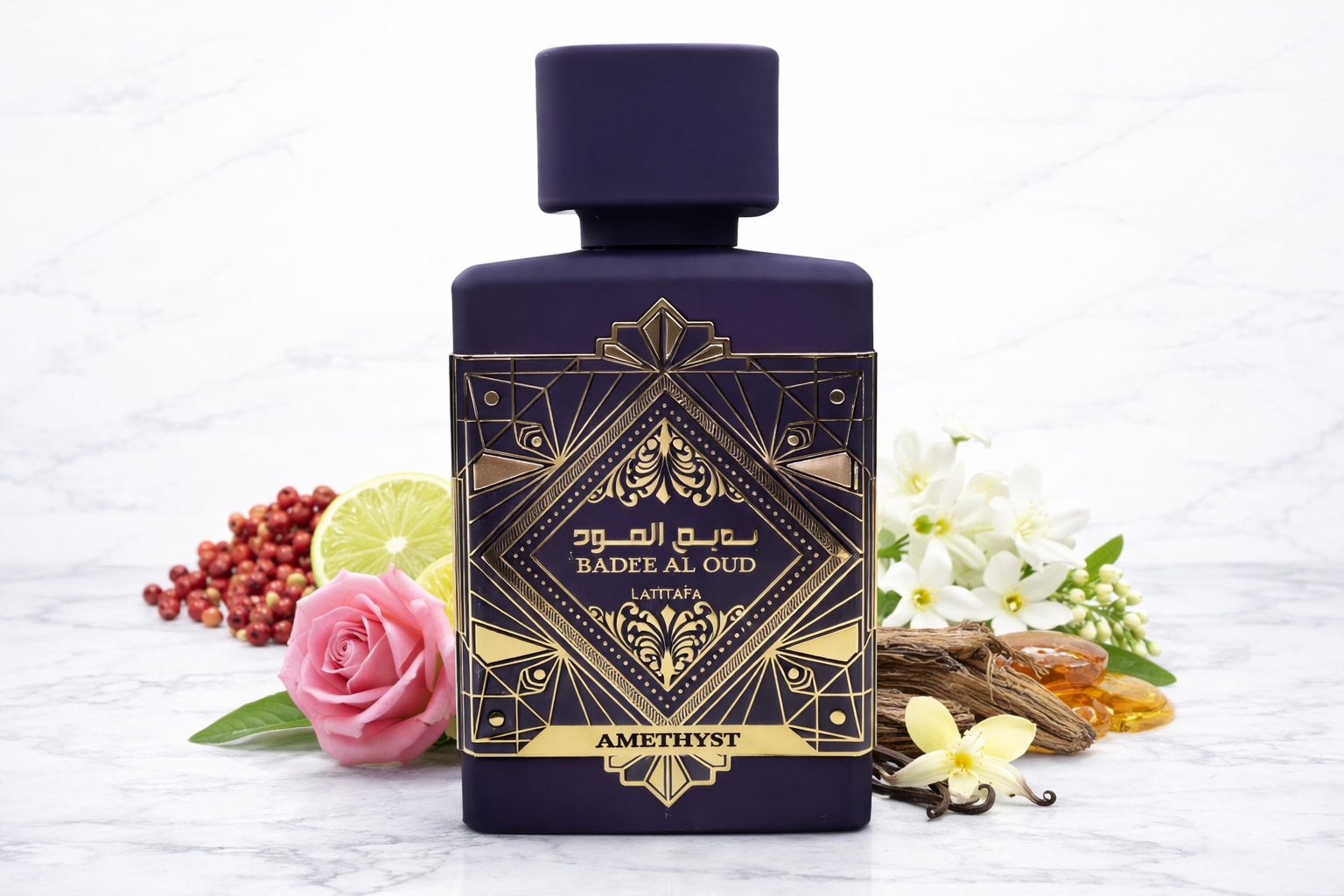 Perfume Badee Al Oud Amethyst Lattafa 100ml – Rosa, Oud y Vainilla | Unisex