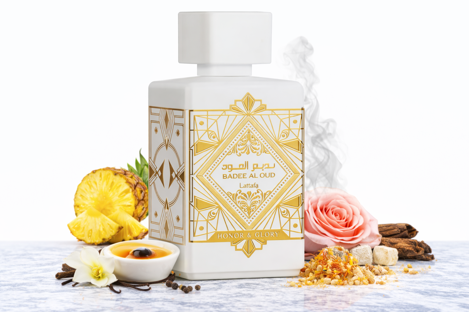 Perfume Badee Al Oud Honor & Glory Lattafa 100ml – Piña, Dulce y Cremoso | Unisex