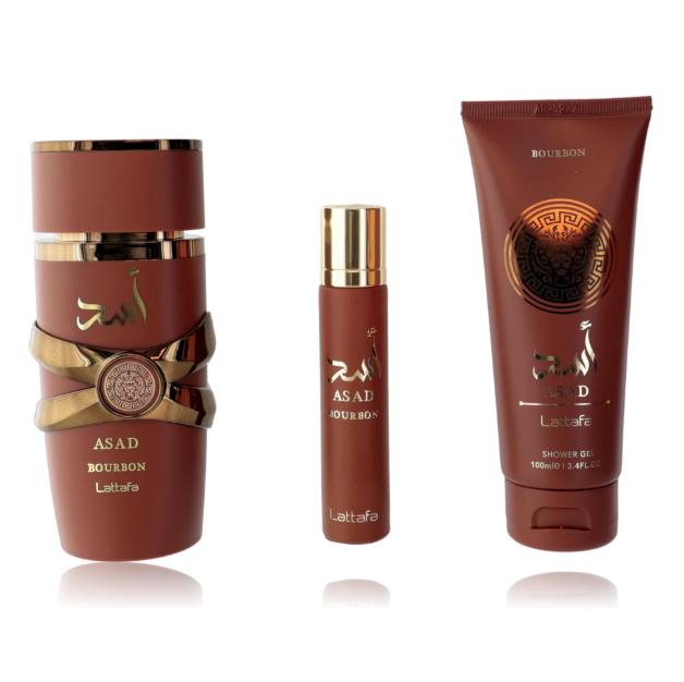 Lattafa Set de Regalo de 3 Piezas Perfume Asad Bourbon para Hombres Fragancia Elegante y Aromática