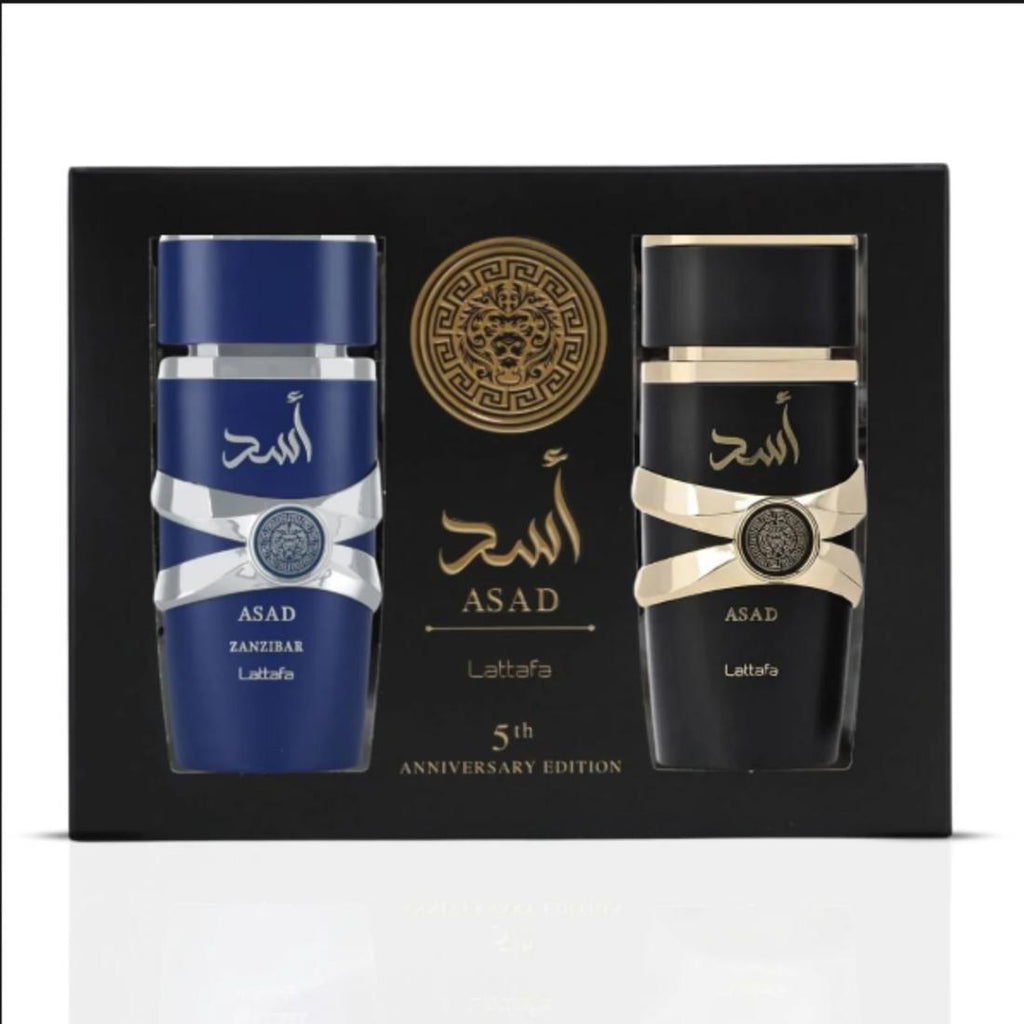 Lattafa Pack Perfume 5 Aniversario Asad y Asad Zanzíbar EDP 100 ml para Hombres Edición Especial
