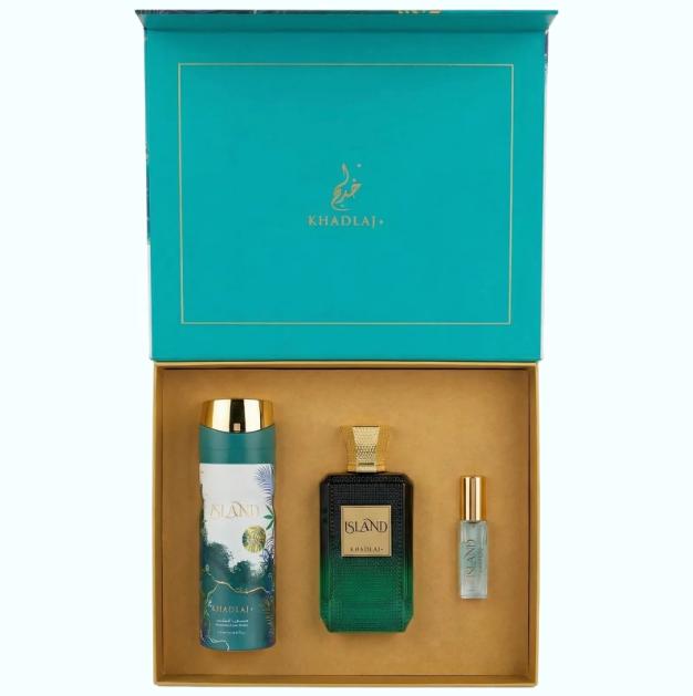 Khadlaj Set de Regalo ExDP Island para Hombres y Mujeres con Extracto de Perfume y Body Spray de Calidad Superior