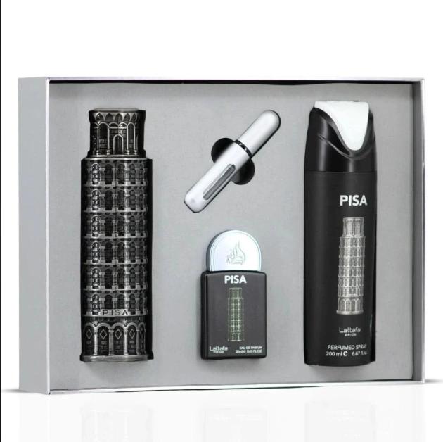 Lattafa Set de Regalo Perfume Pisa para Hombres y Mujeres Incluye Spray y Perfume de Calidad