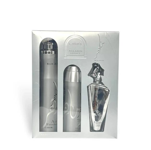 Lattafa Set de Regalo 3 Piezas Maahir Legacy para Hombres Fragancia y Cuidado Personal