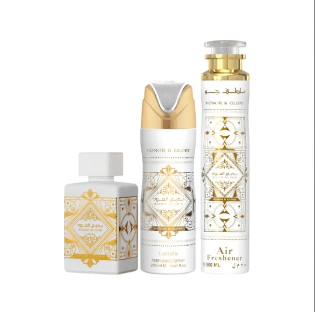 Lattafa Set de Regalo 3 Piezas Badee Al Oud Honor & Glory para Hombres y Mujeres Fragancia Elegante y Versátil