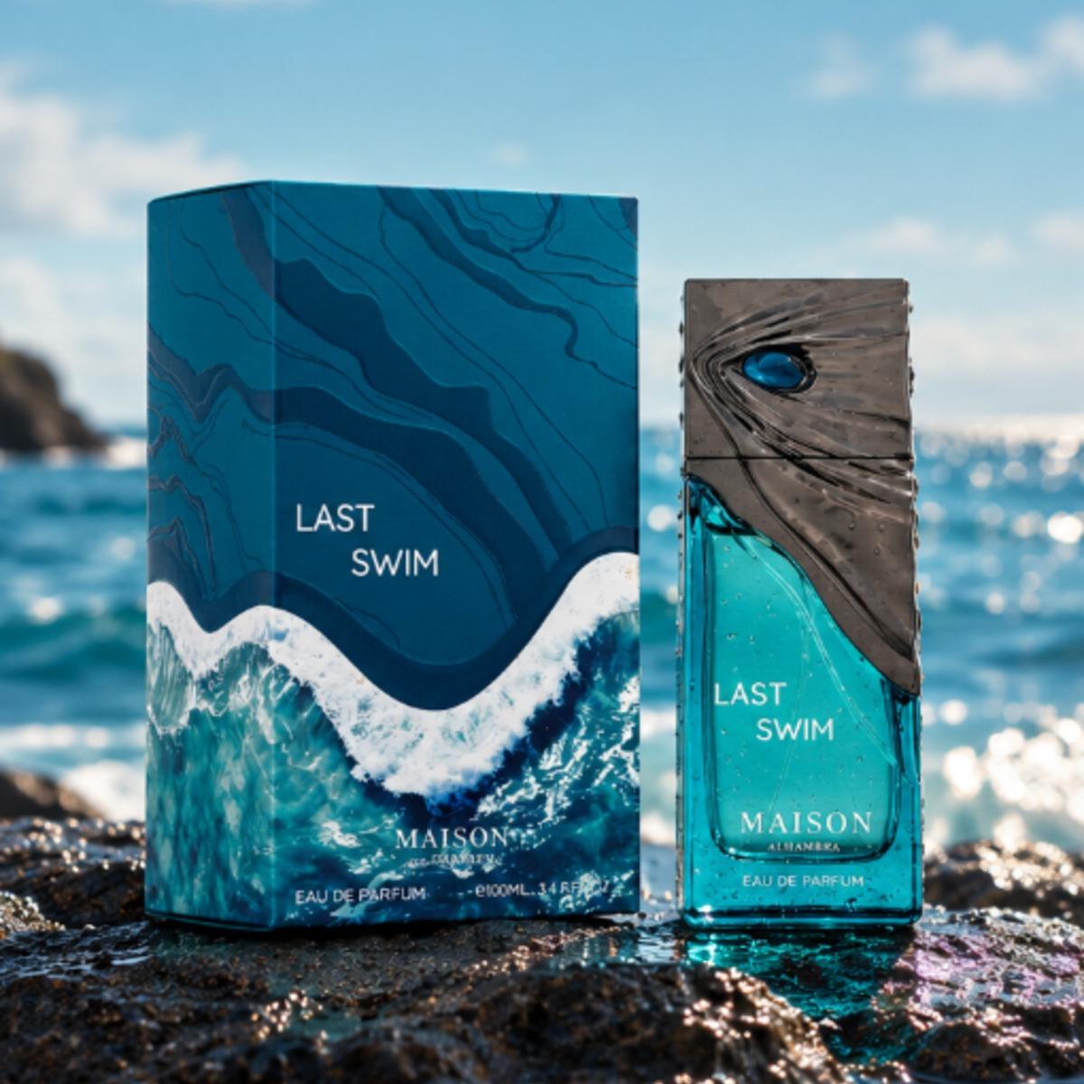 Maison Asrar Perfume Last Swim EDP para Hombres y Mujeres 100 ml Fragancia Unisex con Diseño Acuático
