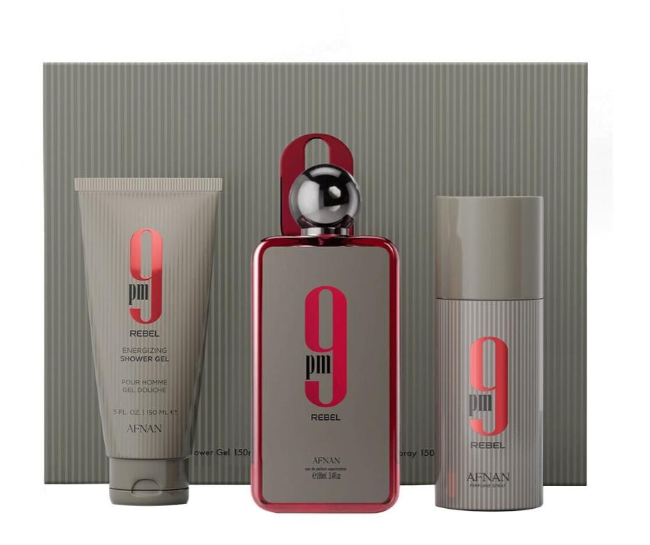 Afnan Set de Regalo Perfume 9 PM Rebel para Hombres con Gel de Ducha y Desodorante 150ml