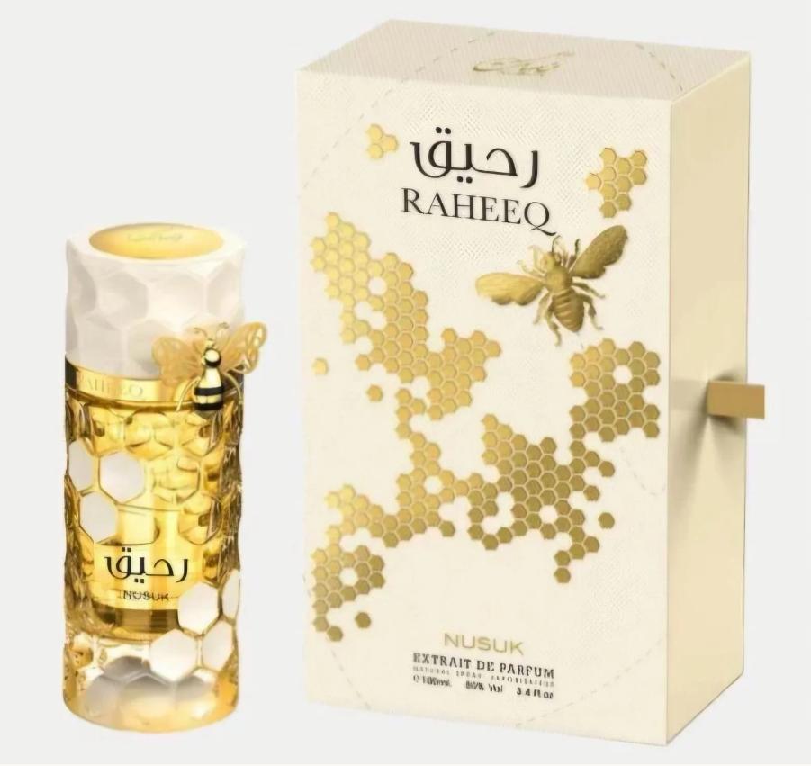 Nusuk Perfume Raheeq ExDP para Hombres y Mujeres 100 ml Fragancia Unisex con Diseño de Abejas y Celdas de Abeja