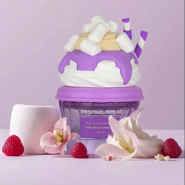 Lattafa Perfume Mallow Madness EDP para Hombres y Mujeres 75 ml Fragancia Unisex con Diseño de Cupcake