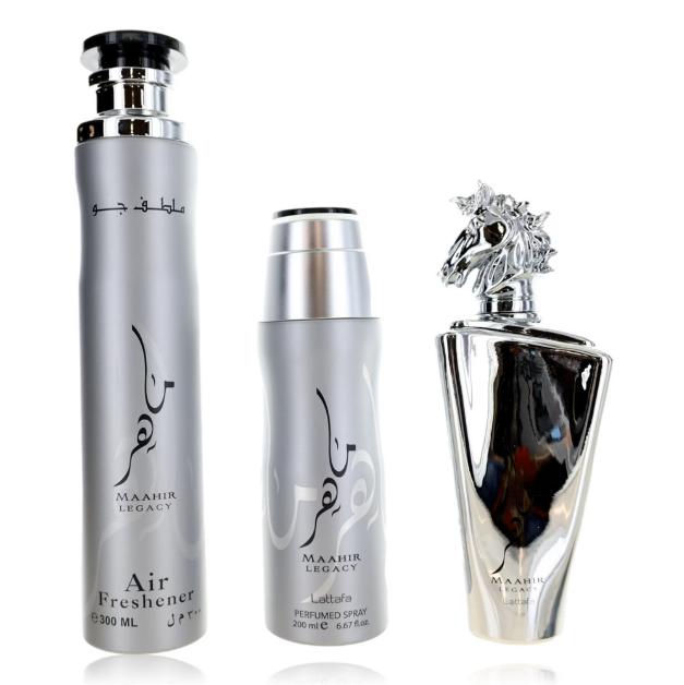 Lattafa Set de Regalo 3 Piezas Maahir Legacy para Hombres Fragancia y Cuidado Personal
