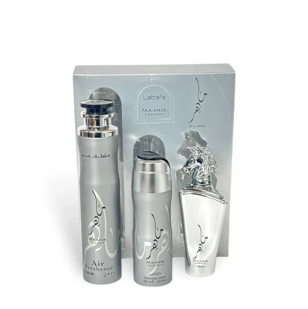 Lattafa Set de Regalo 3 Piezas Maahir Legacy para Hombres Fragancia y Cuidado Personal