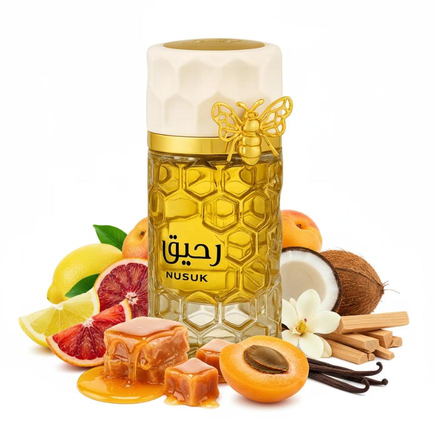 Nusuk Perfume Raheeq ExDP para Hombres y Mujeres 100 ml Fragancia Unisex con Diseño de Abejas y Celdas de Abeja