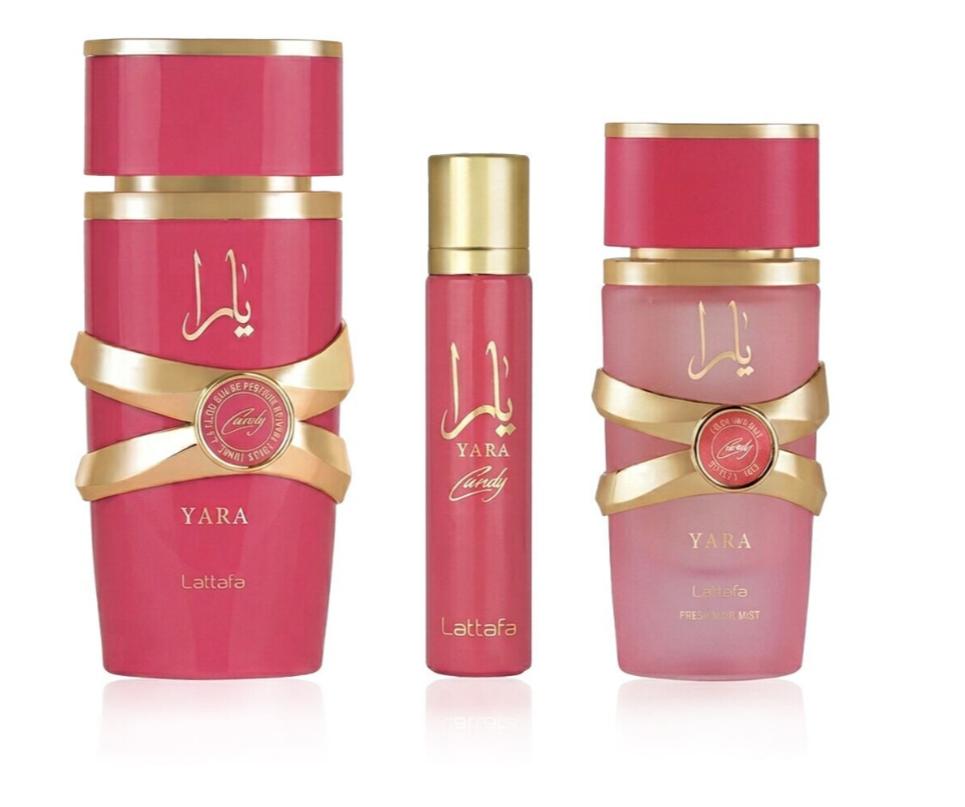 Lattafa Set de Regalo 3 Piezas Yara Candy Perfume para Mujer Fragancia Elegante y Atractiva