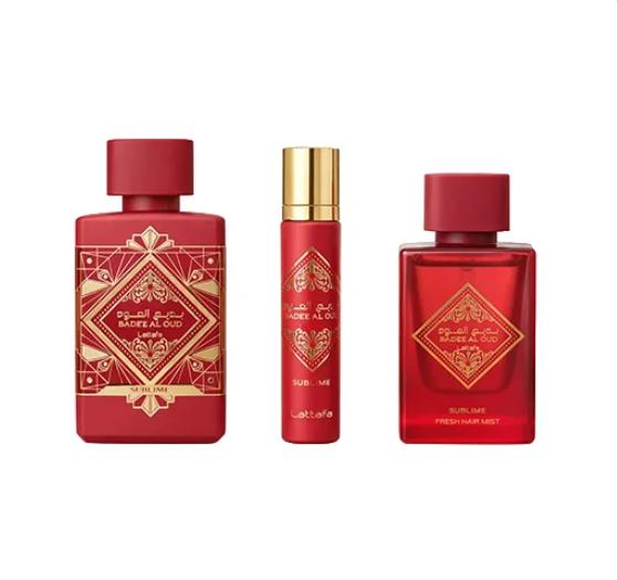 Lattafa Set de Regalo 3 Piezas Perfume Badee al Oud Sublime para Mujeres Fragancia Elegante y Exclusiva