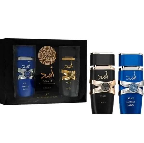 Lattafa Pack Perfume 5 Aniversario Asad y Asad Zanzíbar EDP 100 ml para Hombres Edición Especial
