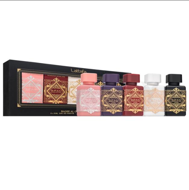 Lattafa Set Perfume Badee Al Oud Collection 5x5 ml para Hombres y Mujeres Fragancia Unisex de Alta Calidad