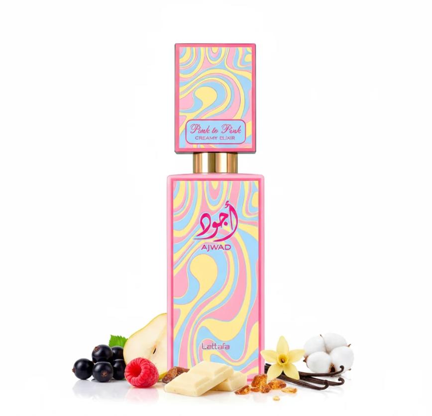 Lattafa Ajwad Pink to Pink Creamy Elixir EDP para Mujeres 60 ml Fragancia Suave y Aromática