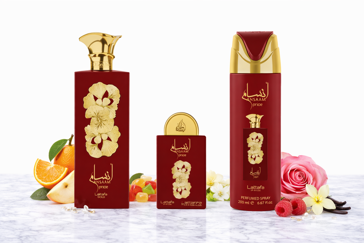Set Ansaam Gold Lattafa Pride 100ml + Mini + Bruma – Dulce, Gourmand y Elegante | Mujer